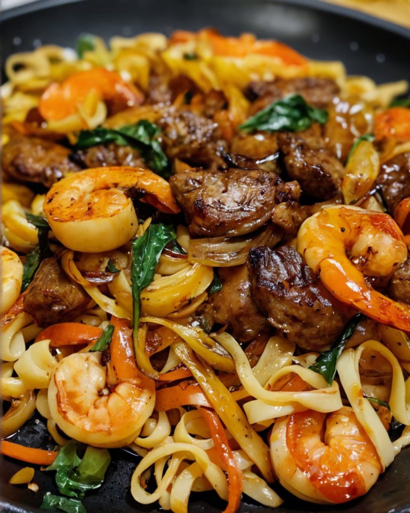 Steak Shrimp Stir-Fried Noodles